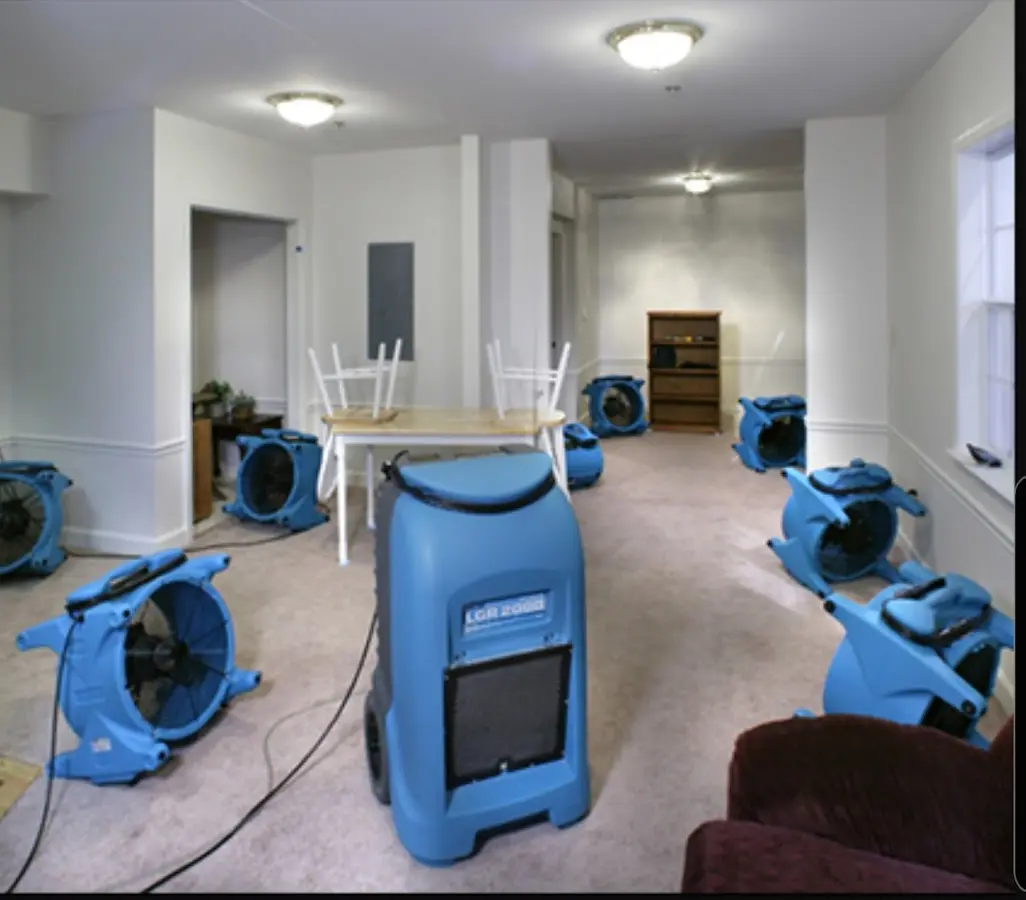 Air movers and dehumidifier setup for Water Damage Restoration in Guilderland
